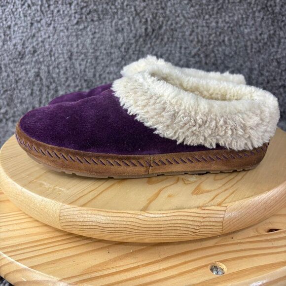 LL Bean Wicked Good Slippers Squam Lake Women 5 Purple Suede Shearling Lambswool - Picture 1 of 9